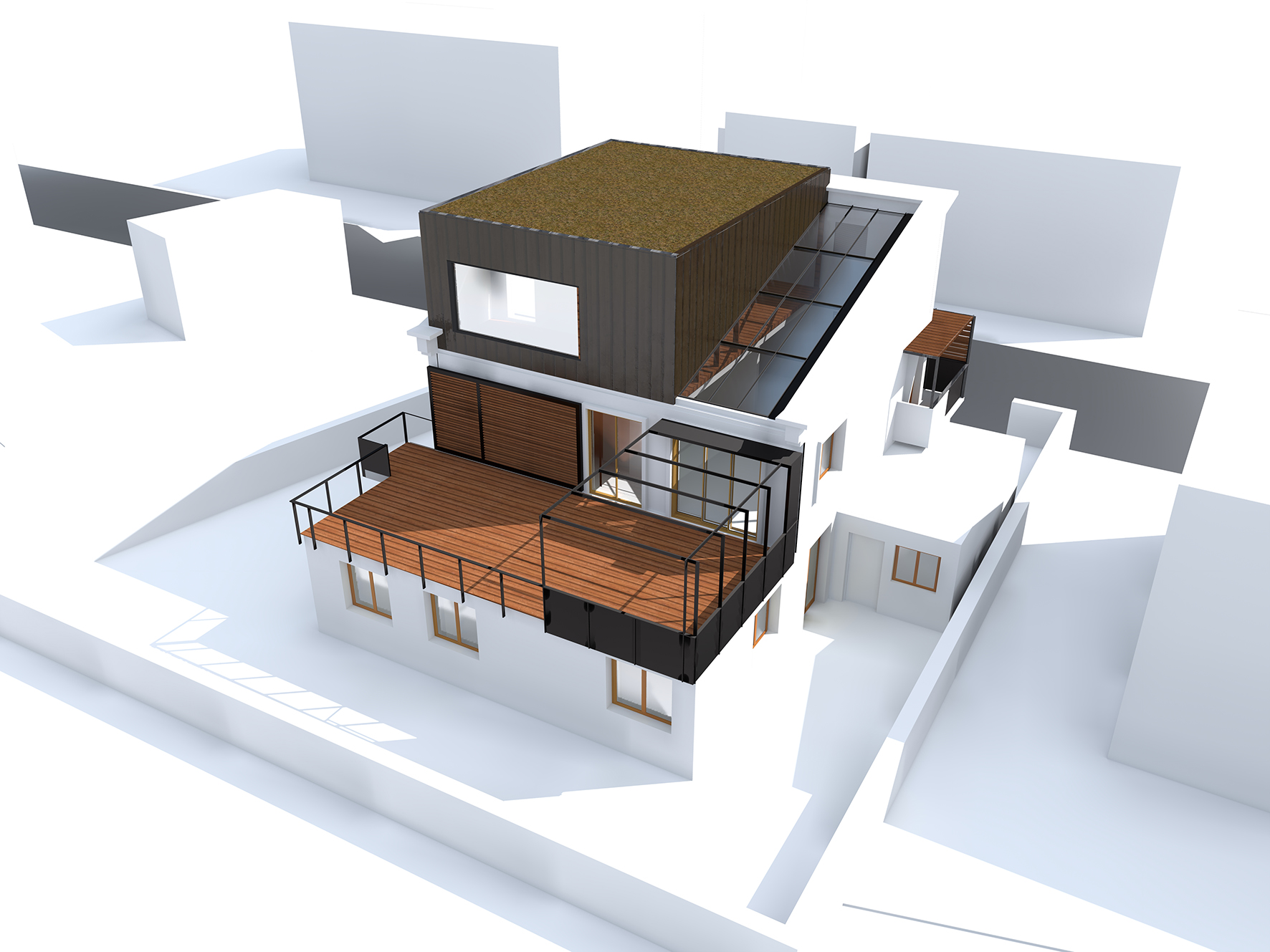 Le2bis - Agence d'architecture toulouse-Surélévation Maison Toulouse Image 3D Volumétrie SUD